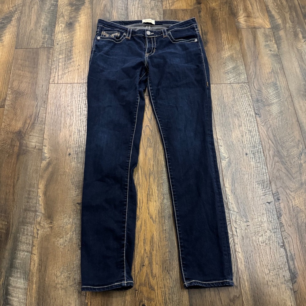 Big Star Maddie‎ Skinny Jeans Dark Wash Low Rise Blue Denim 30L Tall Embroidered